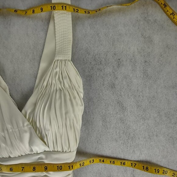 Calvin Klein Ivory Satin Sequin Strap Ruched Bodice Cross Back Maxi Dress M (EST - Picture 9 of 13